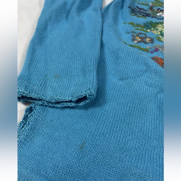 Quacker Factory Embellished Cardigan Sweater XS Sequin Beads Beach Umbrella BLUE - Picture 13 of 16